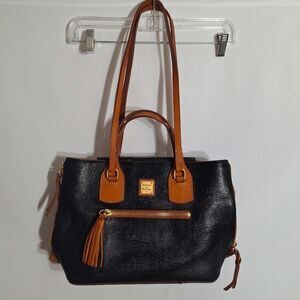 Dooney & Bourke Handbag Black Satchel Vintage Saffiano Leather Purse Tassels